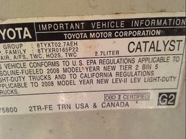 2008 TOYOTA TACOMA, WHITE, STD CAB, 2.7L, AT, 2WD,  Z25105